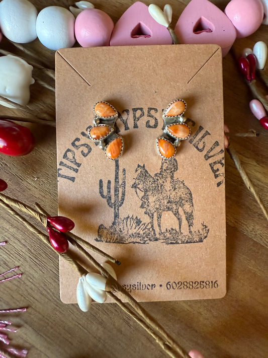 3 Stone Spiny Oyster Earrings