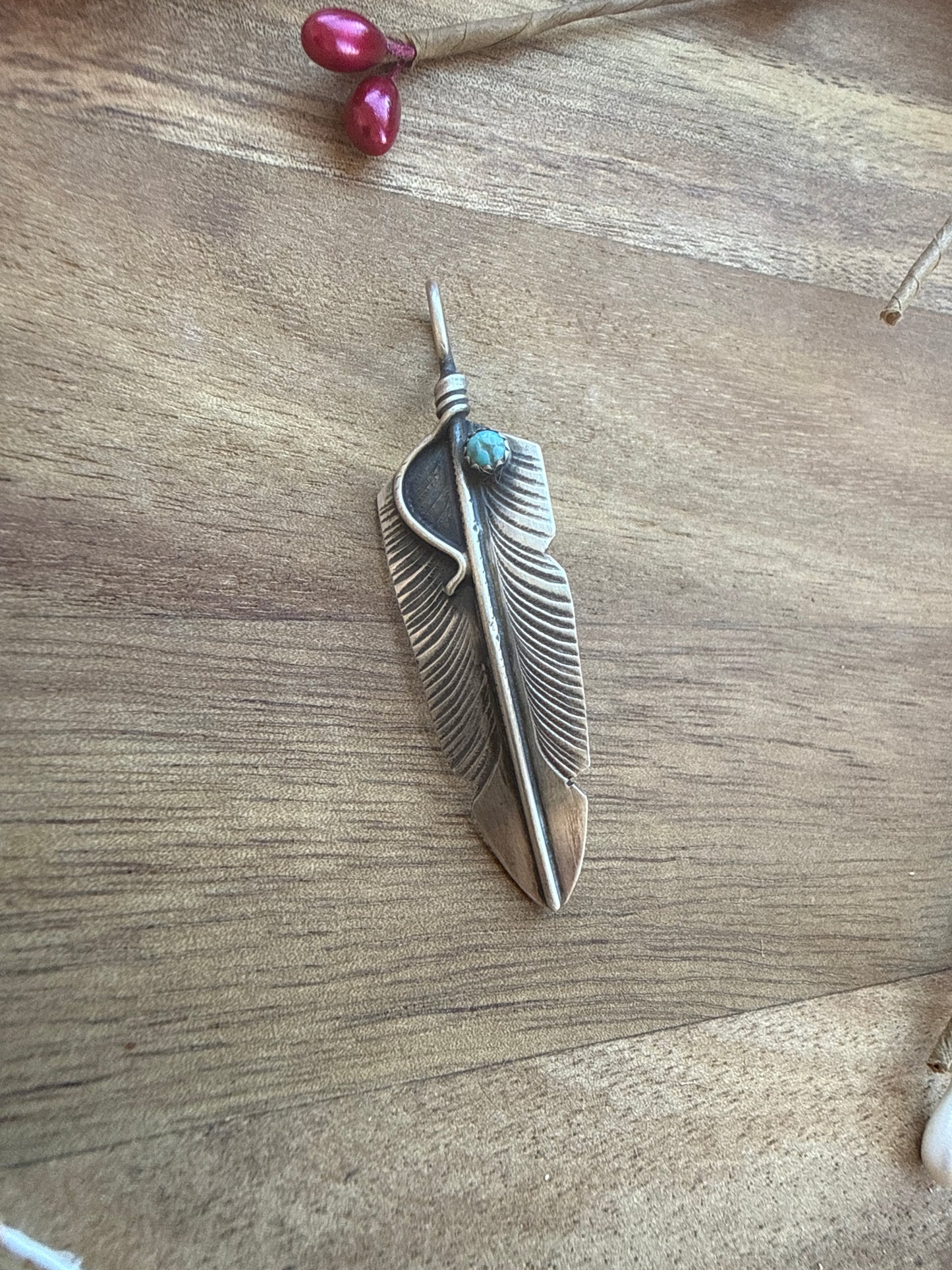 Feather Pendant with Turquoise