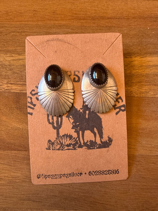 Black Onyx Rounded Earrings