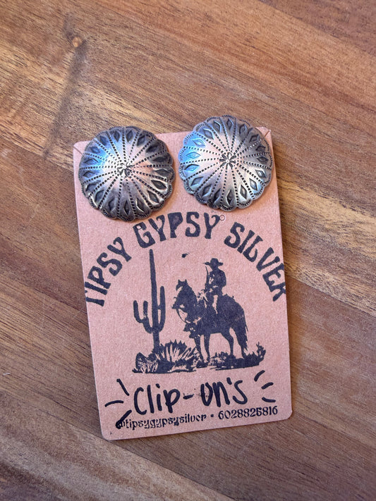 Clip On Silver Stamped Earrings