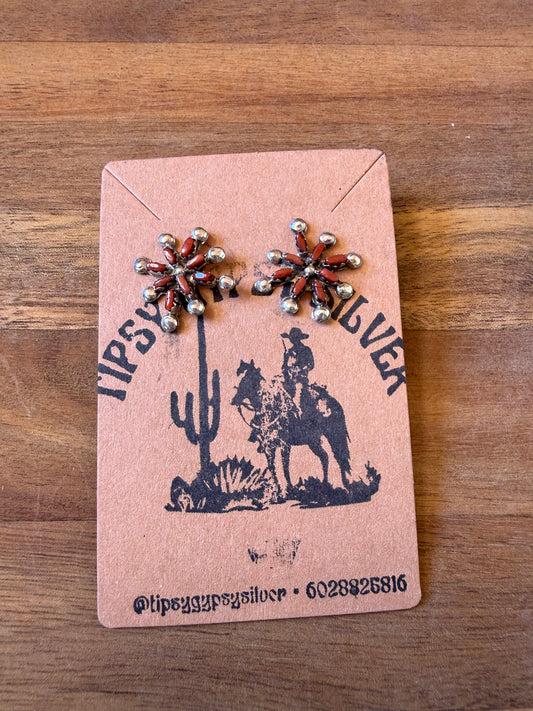 Coral Zuni Studs