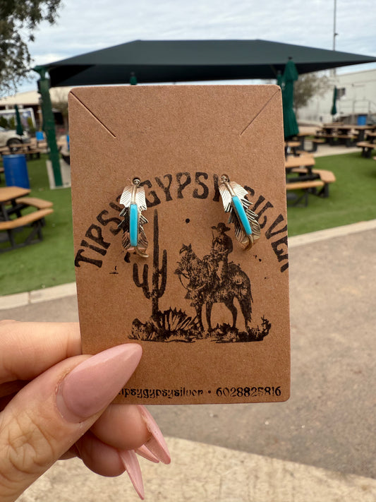 Allen Barney Feather & Turquoise Earrings