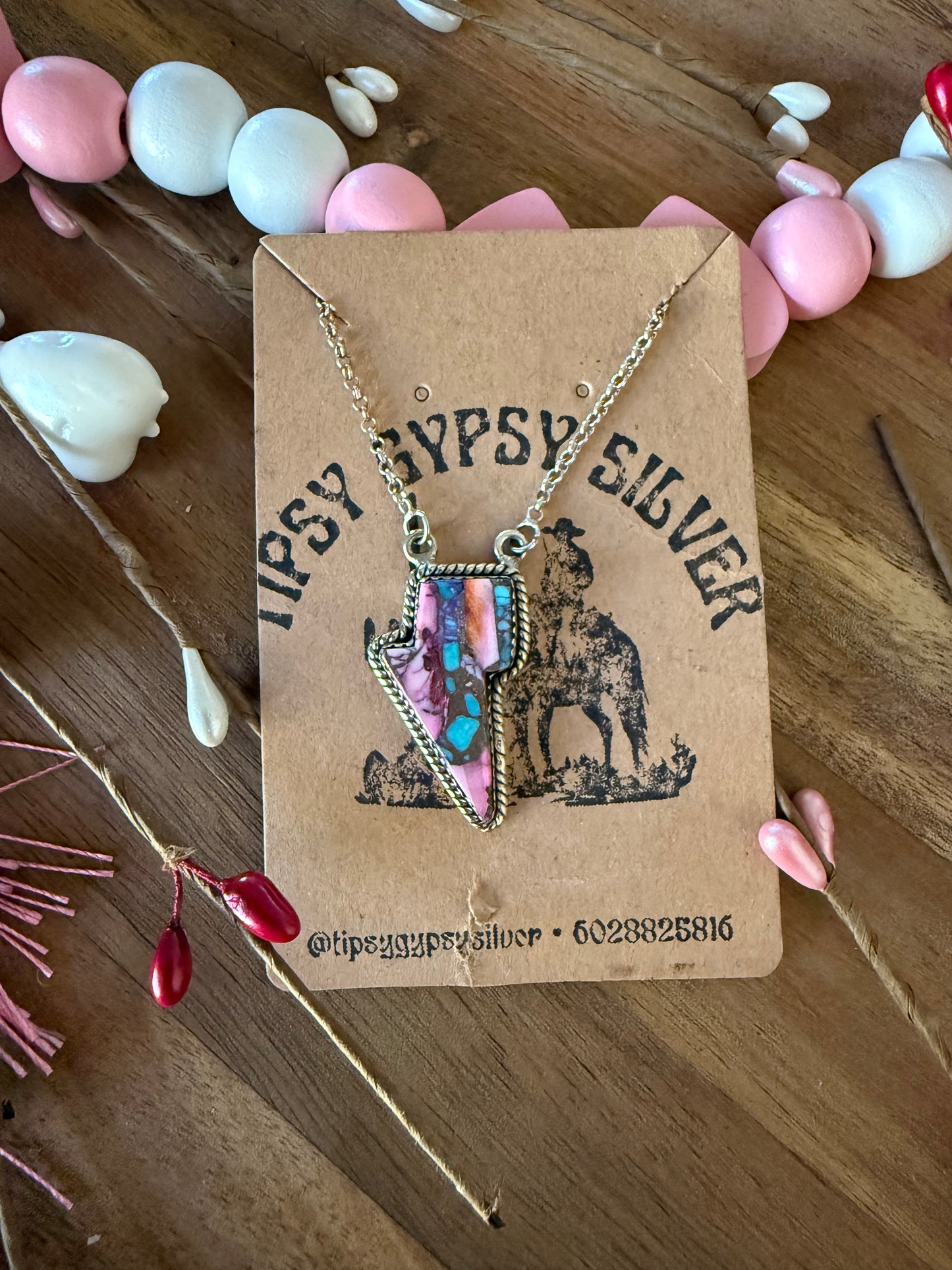 Pink Dahila Lightning Bolt Necklace