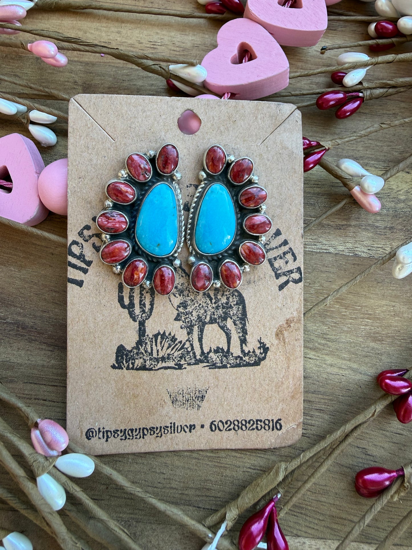 Red Spiny Oyster & Turquoise Half Clusters #183