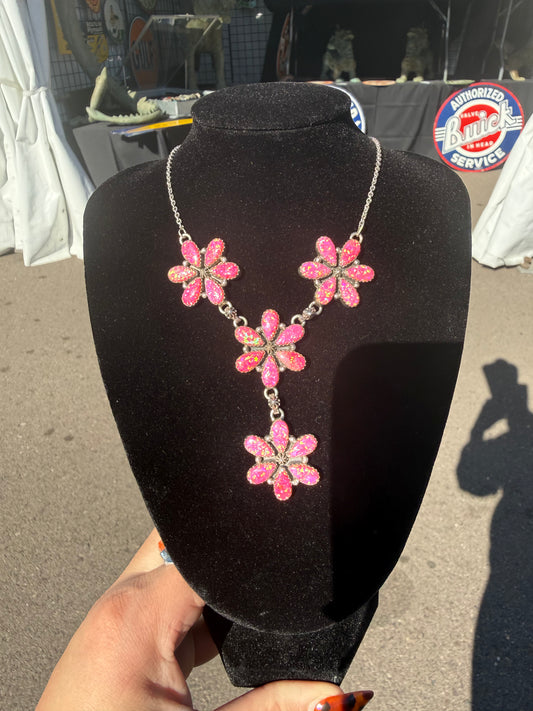 Pink Opal Cluster Lariat