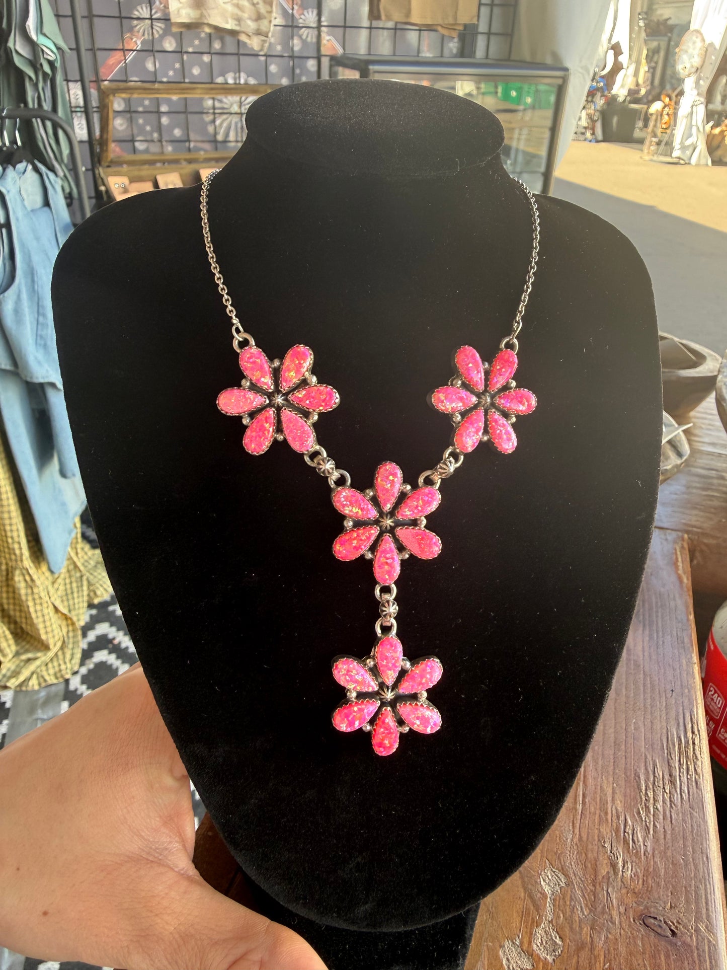 Pink Opal Cluster Lariat